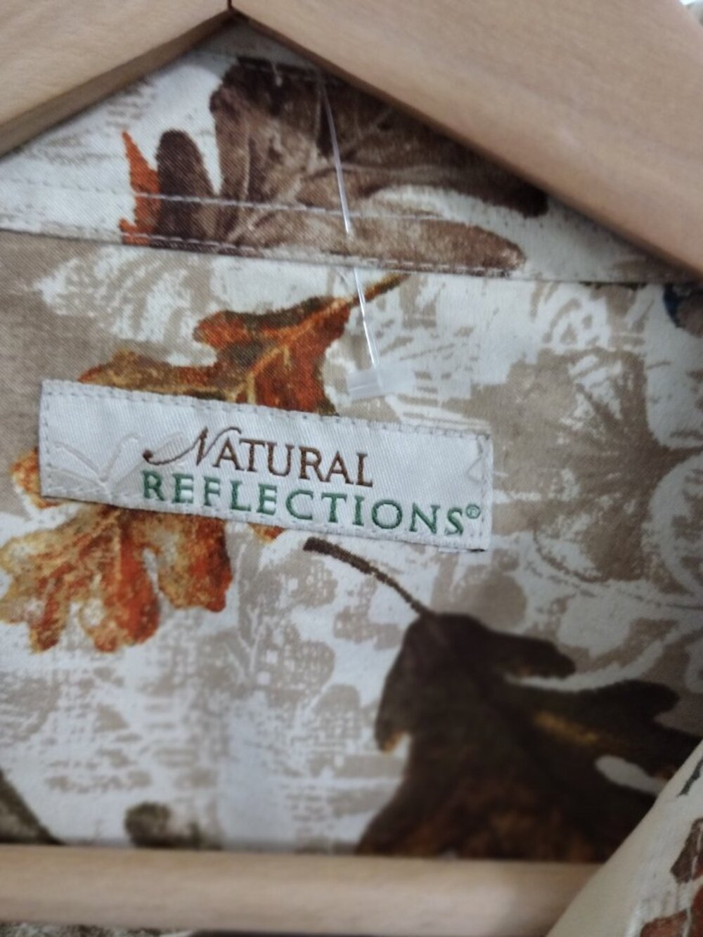 Natural Reflections Fall Leaves Button Front Blouse Women’s Neutral Autumn Top - Picture 6 of 8